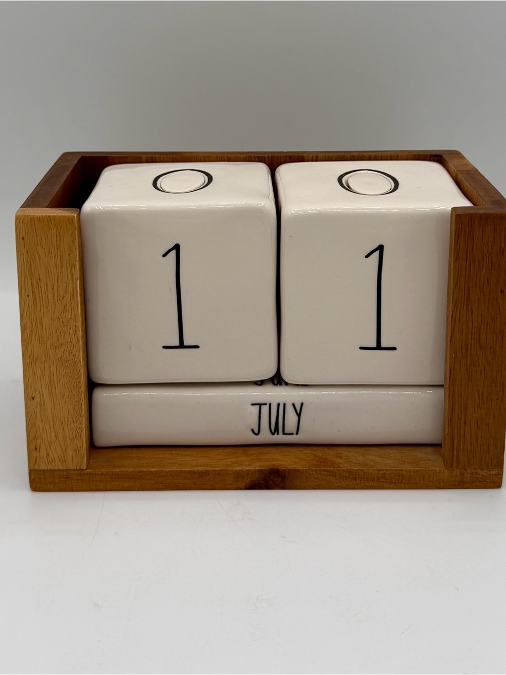 Rae Dunn White Ceramic Perpetual Calendar with Wood Stand